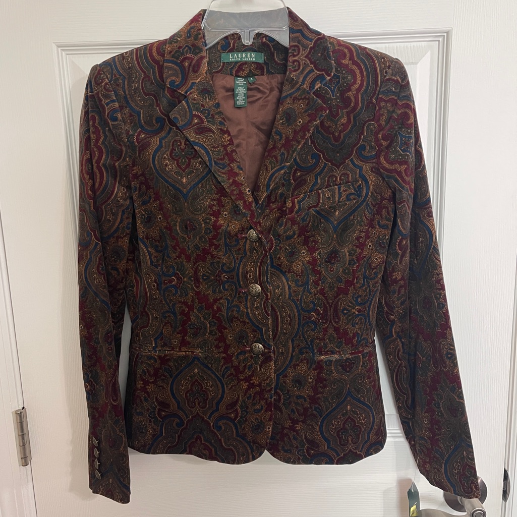 Lauren Ralph Lauren Velvet Paisley Blazer Vintage Dark Academia Size Small Nwt